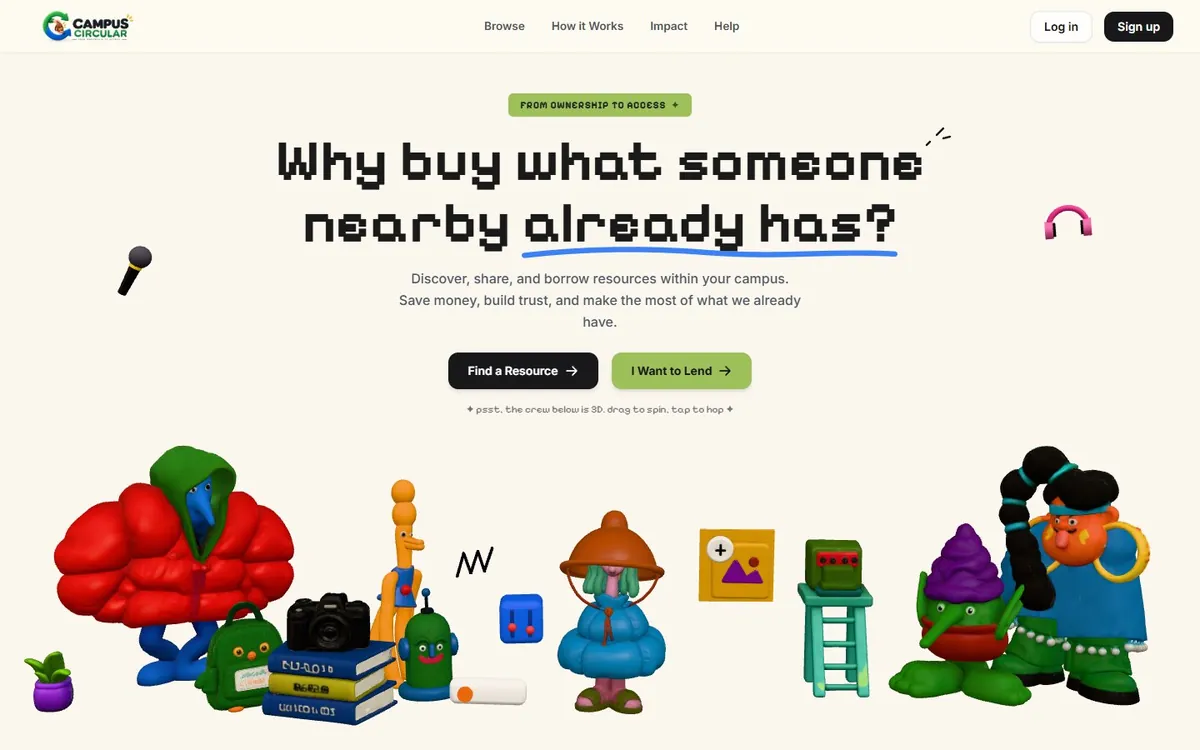 Campus Circular landing page: why buy what someone nearby already has