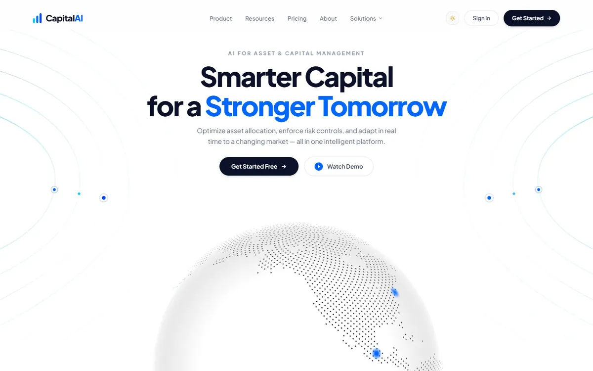 CapitalAI landing page: smarter capital for a stronger tomorrow